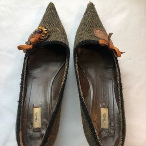 Prada Wool Mid Heels with Feather & Jewel detail